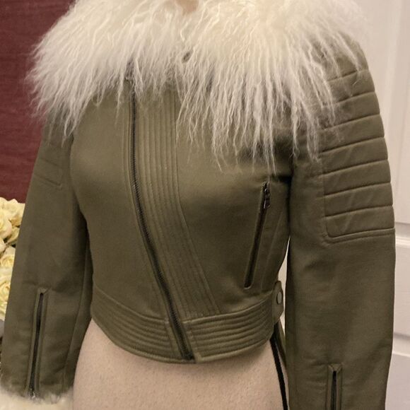 BCBG Maxazria Runway Olive  real fur Jacket, XXS - Picture 9 of 16